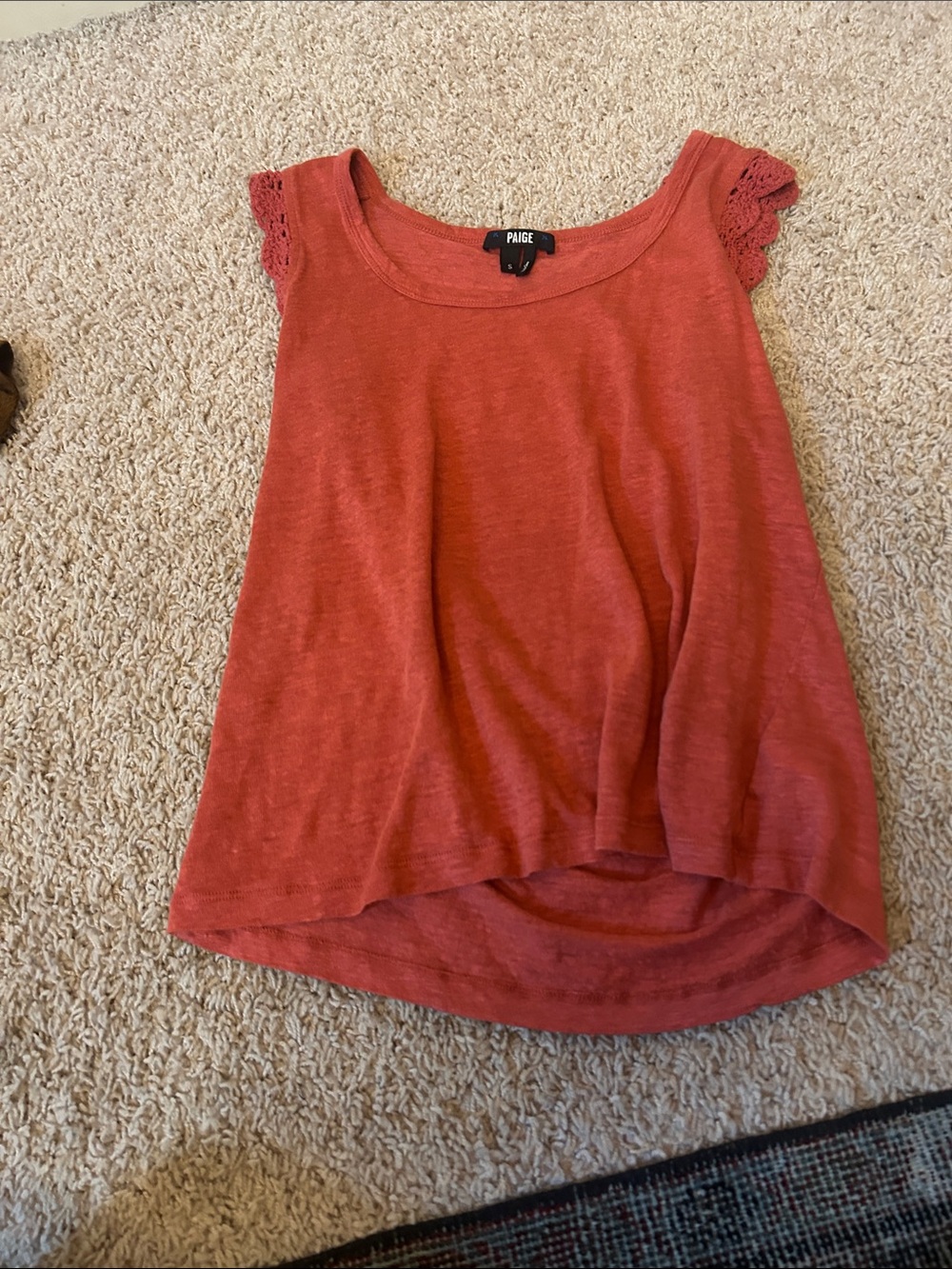 PAIGE Coral Red Lace Sleeve Tank Top